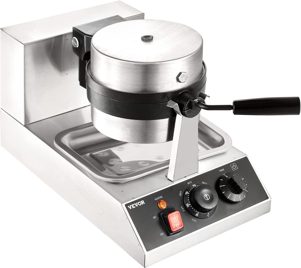 VEVOR Ronde wafelijzer wafel 1300 W, contactgrill Belgisch wafelijzer 4 stuks roestvrij staal wafelautomaat incl. voedselclip & borstels & brandveilig handvat, voor cafés, restaurant enz.