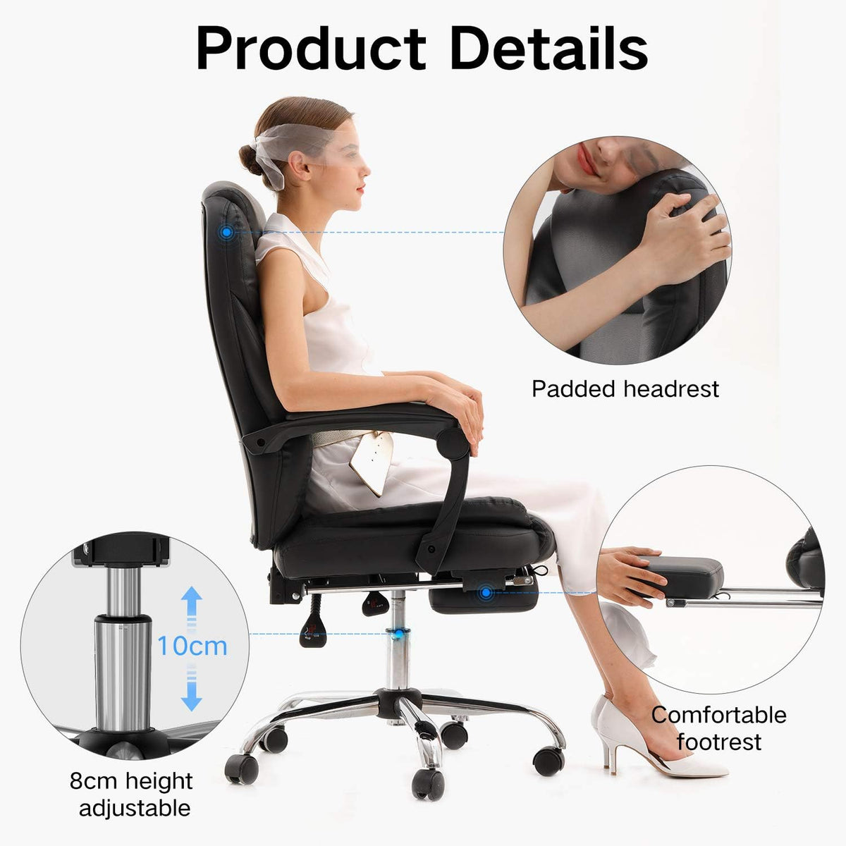 Bureaustoel – Draaistoel – Bureaustoel Ergonomisch – Fauteuil – Kantoorstoel – Verstelbare Zithoogte – 135° Kantelfunctie Met Voetensteun