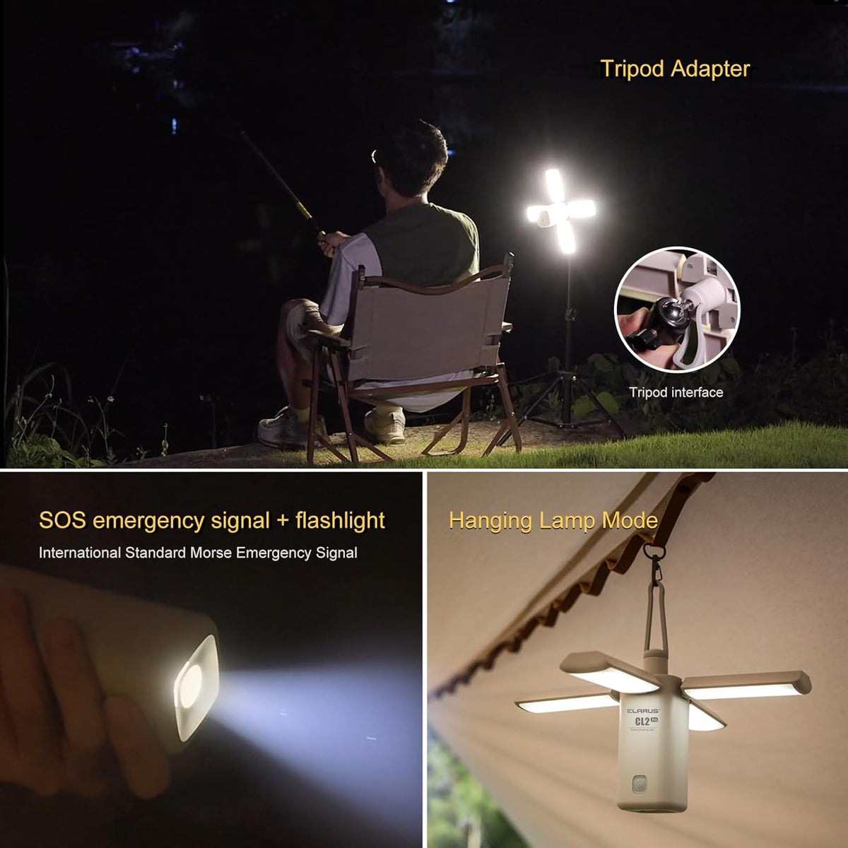 KLARUS CL2 Pro campinglamp 14000mAh supergrote capaciteit, vrij opvouwbare oplaadbare LED-campinglantaarn, 750 lumen, 8 lichtmodi Ideaal voor cadeau, kamperen, noodpakketten en reizen