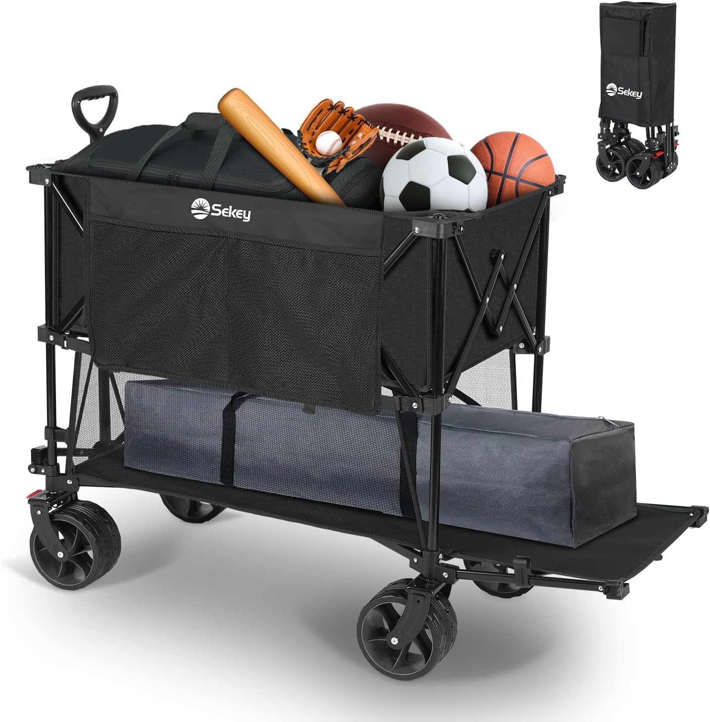 Opvouwbare Handkar Zwart – Bolderkar – Transportkar – Strandkar – Campingkar – 350 Liter Inhoud – 150 Kg Draagvermogen