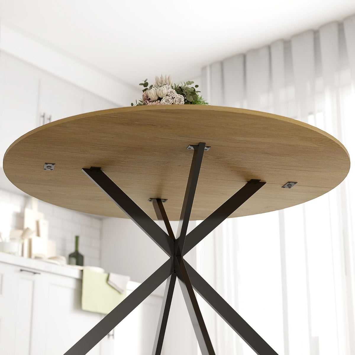 Ronde Eettafel – Ronde Tafel – Eetkamertafel – Keukentafel – Werktafel – Industrieel Design – Ø100 cm Tafelblad – Stalen Kruispoten