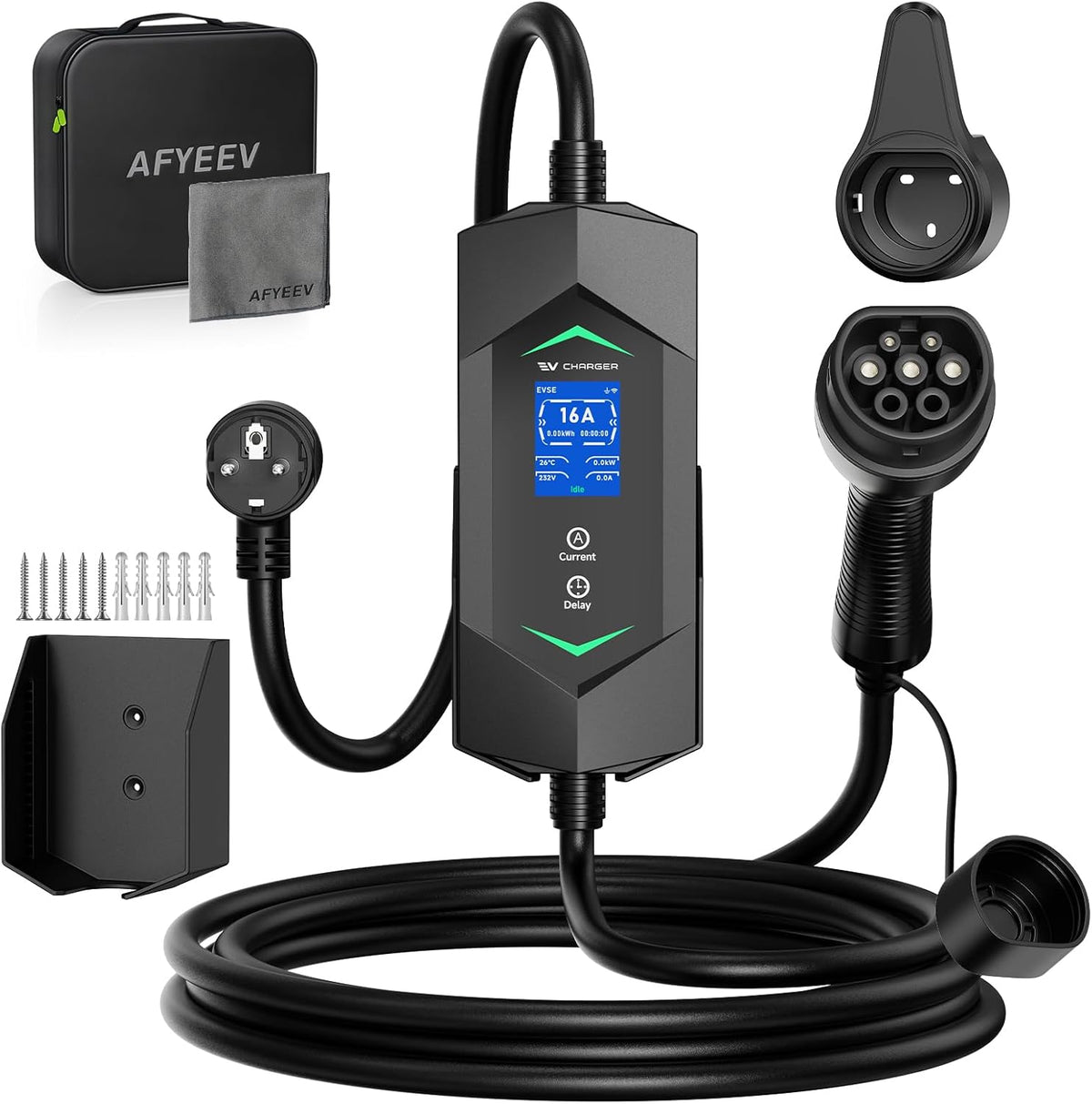 Oplaadkabel Type 2 – Laadkabel Elektrische Auto – EV Oplaadkabel – Schuko Oplader – Mobiele Laadkabel – 3,68 kW 1-Fase – 5 Meter Met Timer En Digitaal Display