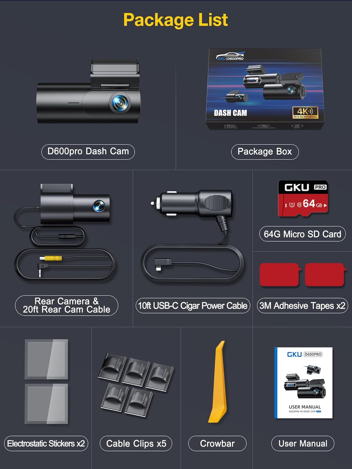 Dashcam Auto Voor En Achter – Auto Camera – Rijcamera – Dubbele Dashcam – Voertuigcamera – 4K Voorcamera En 1080P Achtercamera, WiFi Met App, 170° Brede Hoek