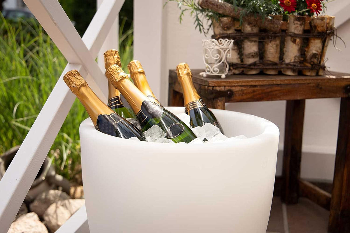 8 seizoenen design Shining Curvy Cooler LED flessenkoeler Ø 39 cm, (wit), met kleurwisselaar (15 kleuren), XL champagne + wijnkoeler voor 4-5 grote flessen, drankenkoeler, voor feest + bruiloft