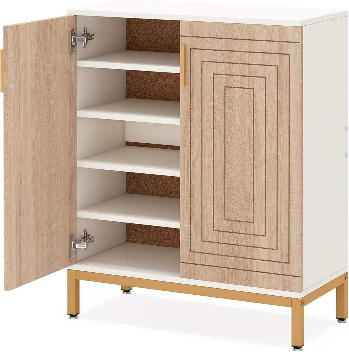 Tribesigns Shoe Cabinet with Doors, 20 Pairs Shoe Storage Cabinet with Shelves, 5 Tier Modern Free Standing Shoe Racks Storage Organizer for Closet, Living Room, Bedroom(White/Natural)