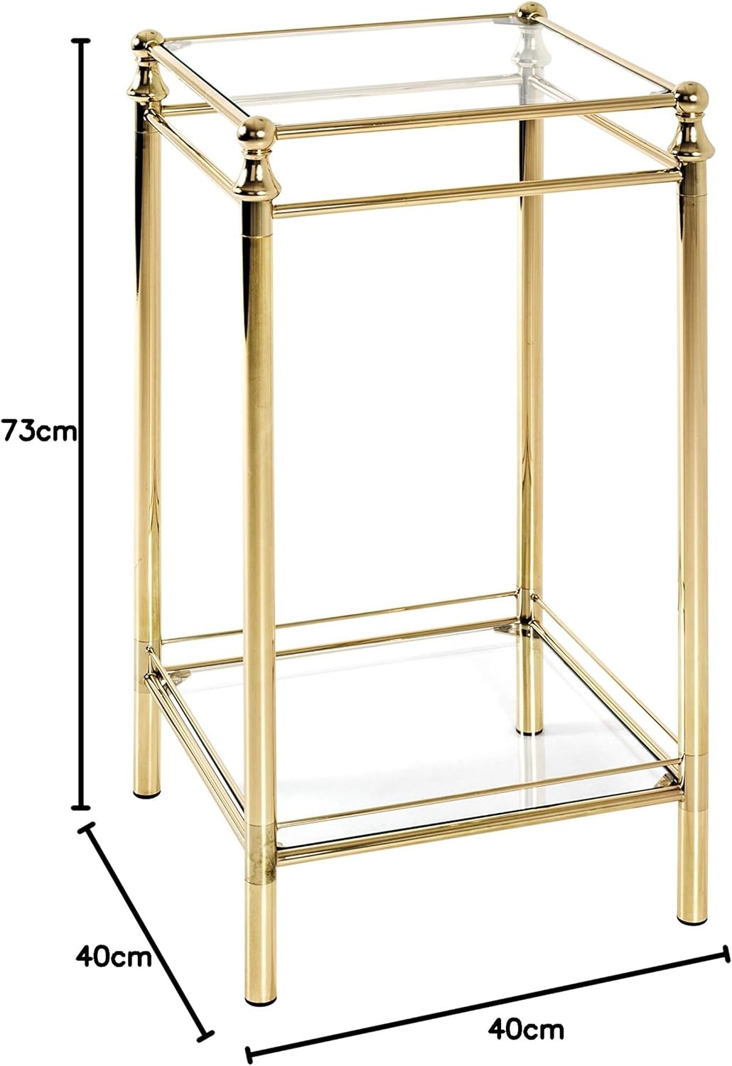 HAKU Möbel Bijzettafel messing, Metaal, veiligheidsglas - Maat: B 40 cm x H 73 cm x D 40 cm, Stijl: Eigentijds