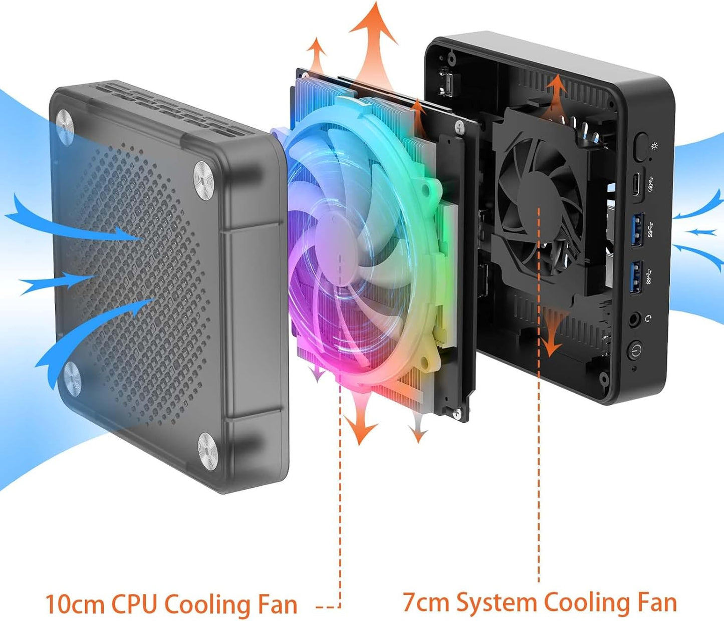 AWOW Mini PC: AMD Ryzen 5 7430U (6C/12T, up to 4.3GHz), 32GB DDR4, 512GB PCIe SD, Radeon graphics, 4K, 2X GbE, WiFi 6, BT 5.2 - QUORE