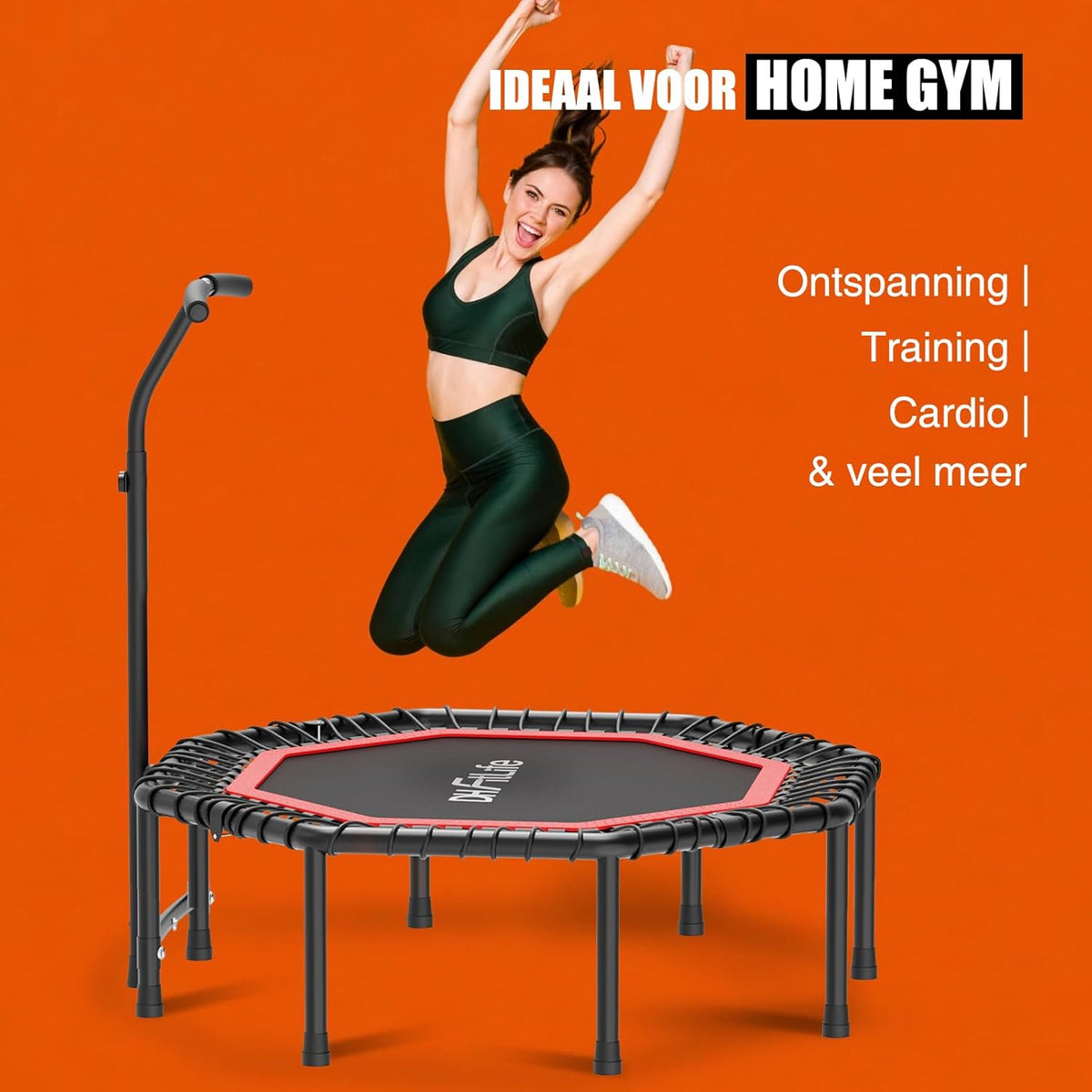 DH FitLife Indoor Fitness Trampoline opvouwbaar zonder installatie | Ø121 cm (48 inch) | Draagvermogen 150 kg | 3 verstelbare handgreepniveaus | Stevig en stil