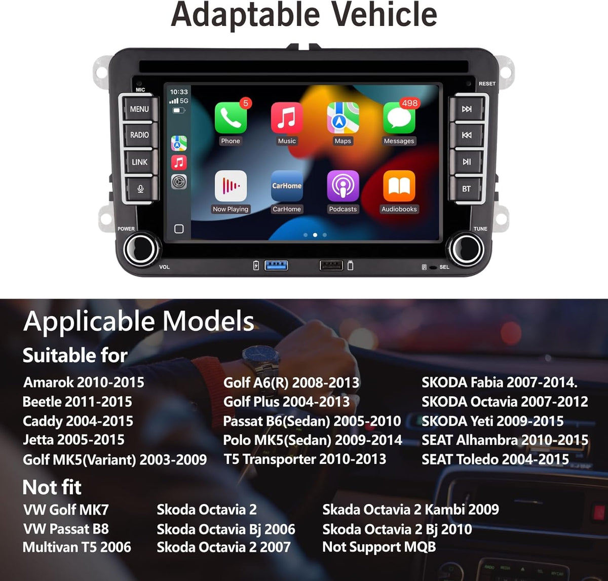 Autoradio VW Golf 5 6 – Auto Stereo – Navigatiesysteem – Multimedia Speler – Dashboard Radio – 7 Inch IPS Touchscreen – Draadloos CarPlay & Android Auto