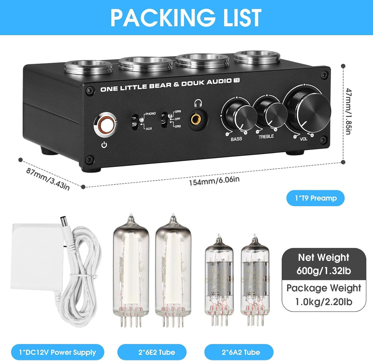 HiFi 6E2 Buizenvoorversterker Phono Preamp voor MM/MC Platenspelers Hoofdtelefoonversterker