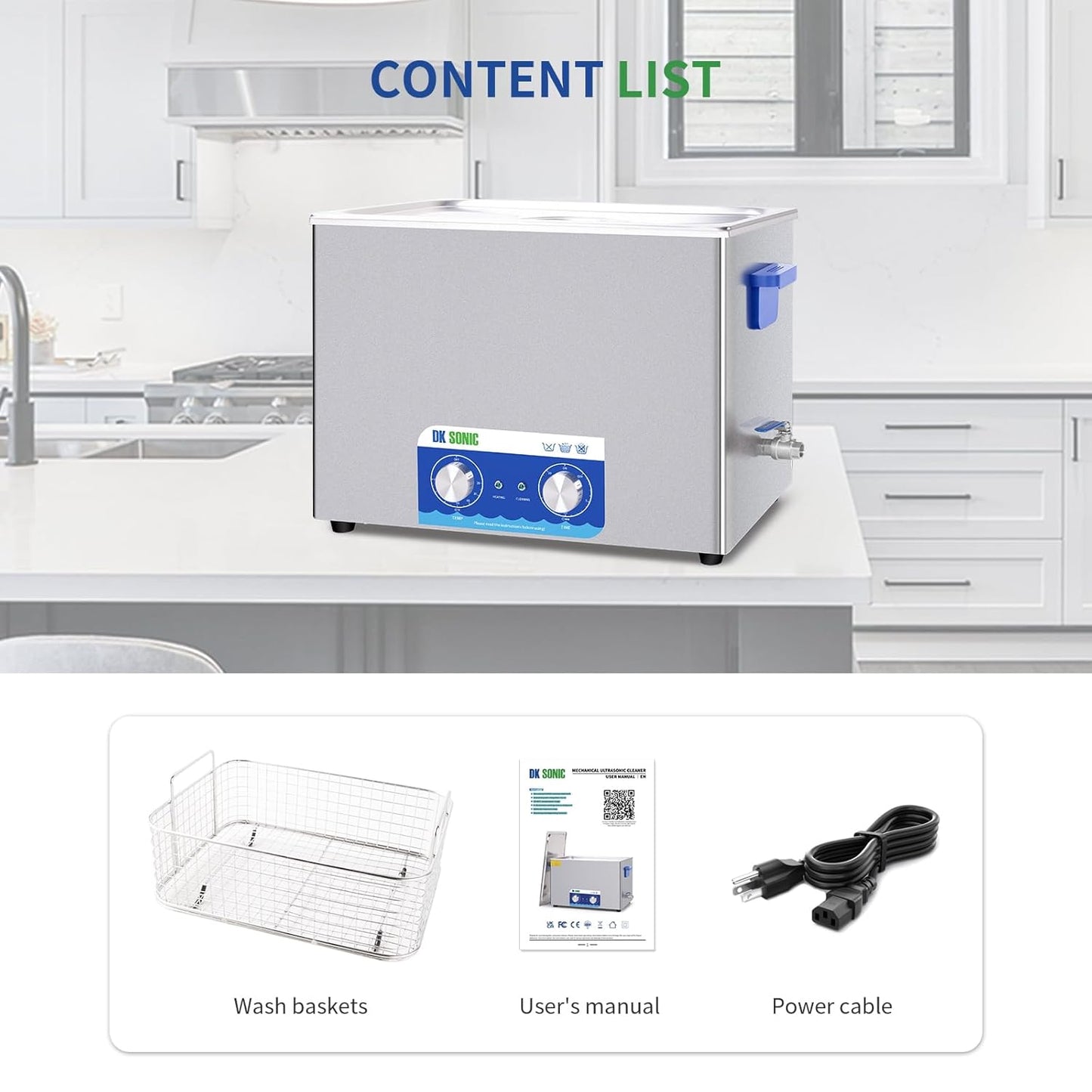 DK SONIC Ultrasone Reiniger, 37L 720W Sonische Reiniger met Verwarmer & Mechanische Timer, Ultrasone Carburateurreiniger voor het Reinigen van Pistool, Motor, Carburateurs, Kettingen (inclusief mand)