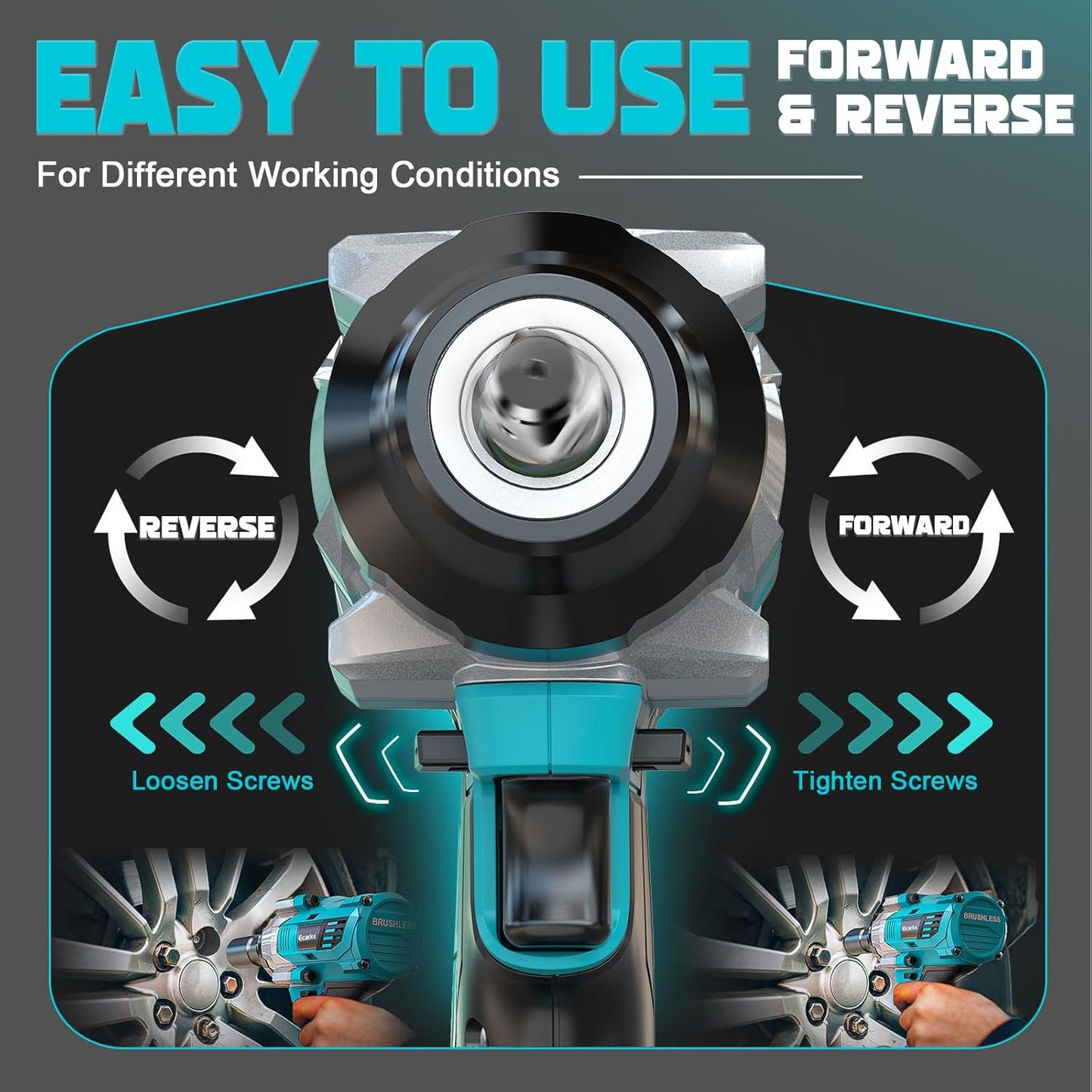 Ecarke 1400 Nm Accu-slagschroevendraaier met moersleutel, set voor Makita 18 V lithium-accu, 2800 tpm, 1/2 inch borstelloze slagschroef met ledlicht, 6 doppen voor autobanden, steigerbouw (zonder accu