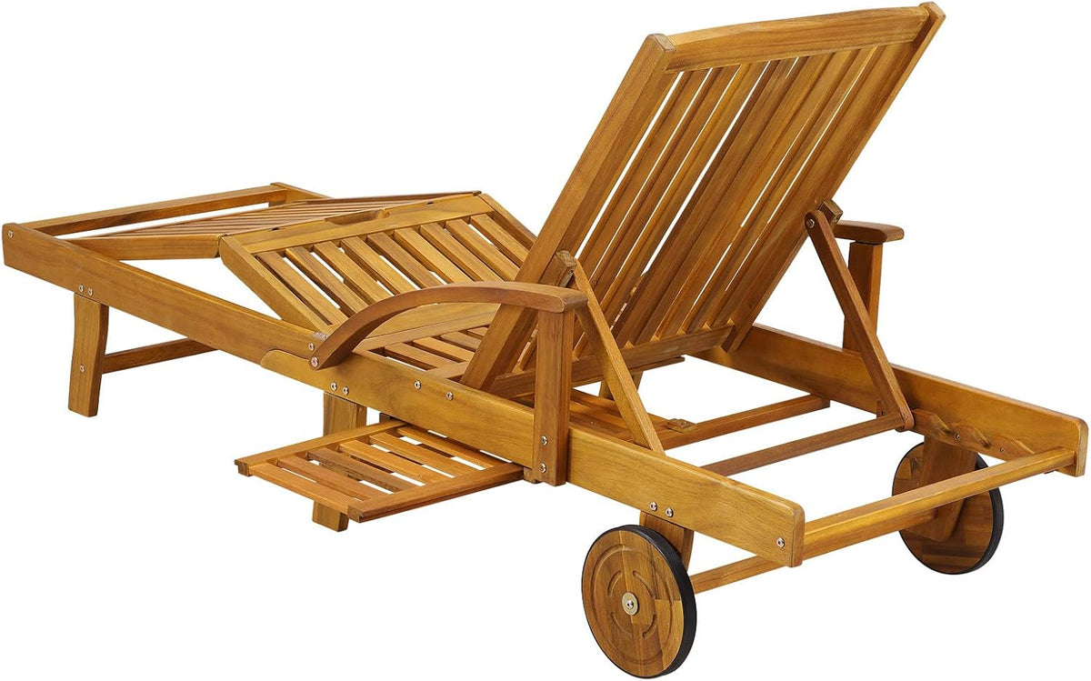 CASARIA® Sun Sunbed Wood Foldable 160 kg Load Capacity Wheels Table Foot and Back Adjustable Table Garden Balcony Terrace Sunbed Acacia Cozy Garden Bed for Summer - QUORE