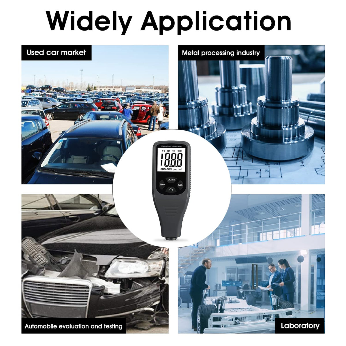 Laagdiktemeter digitale lakdiktemeter met sensor voor automatische Fe-NF-meting meetbereik 0-1500 um (0-59,1 mil) Automotive Car Paint Depth Gauge Test LCD achtergrondverlichting