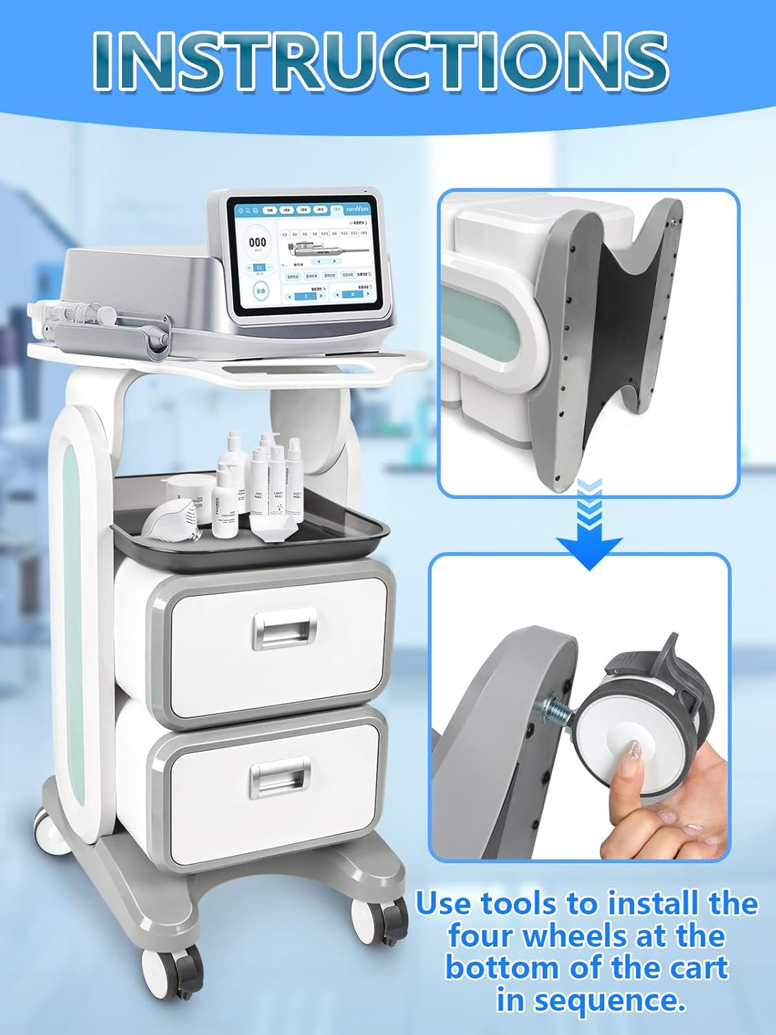 EBANKU Medical Trolley Cart with 2 Drawers, ABS Professional Rolling Cart with Non-Slip Pads Tray, Med Cart Mobile Trolley Cart for Hospital Clinic, Beauty Salon, Spa, Office, Bedroom - QUORE