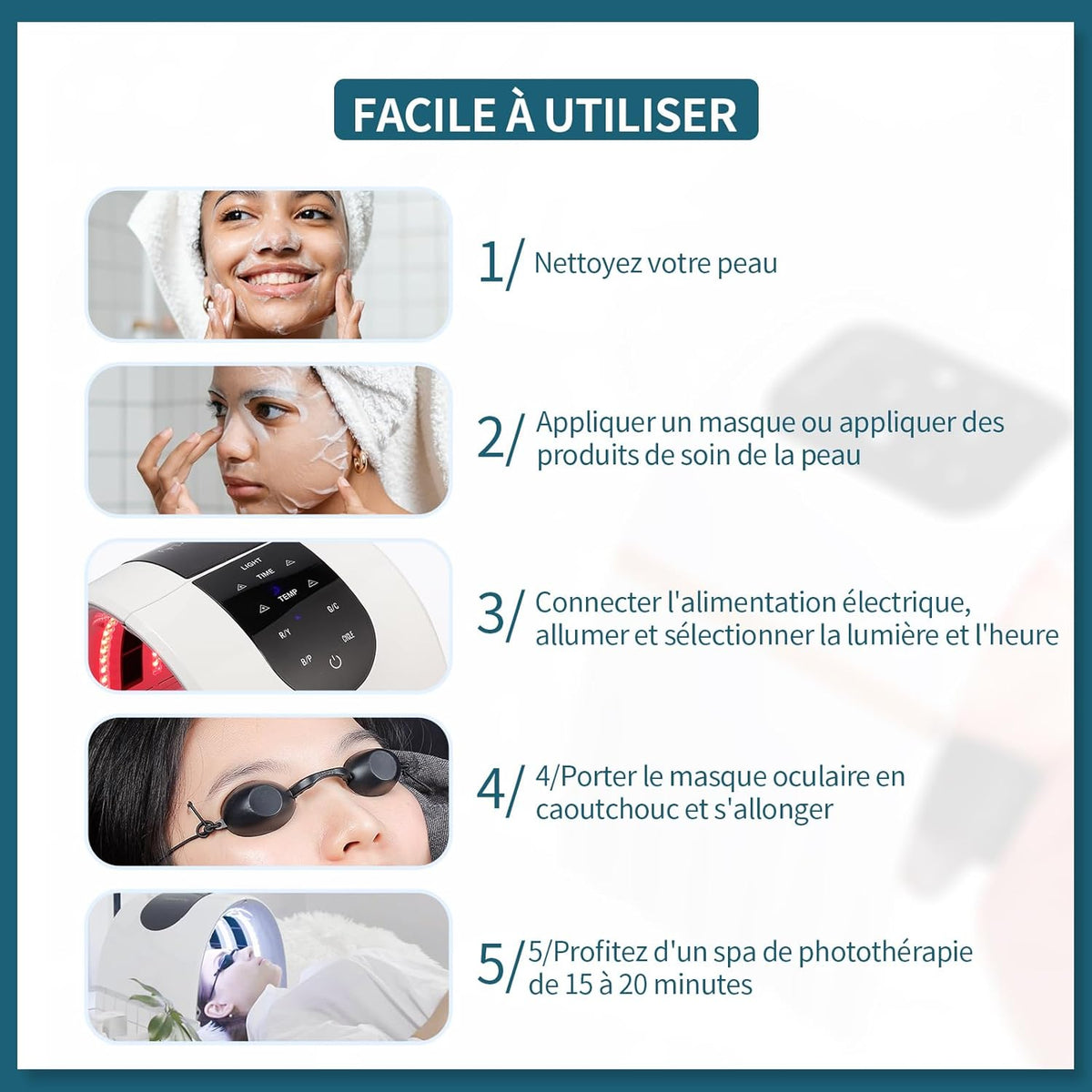 7-Kleurige LED-Gezichtsmasker voor Thuisgebruik – LED Masker, Lichtmasker, Fotonmasker, Huidverzorgingsmasker – 7 Lichtkleuren, 96 Lampkralen