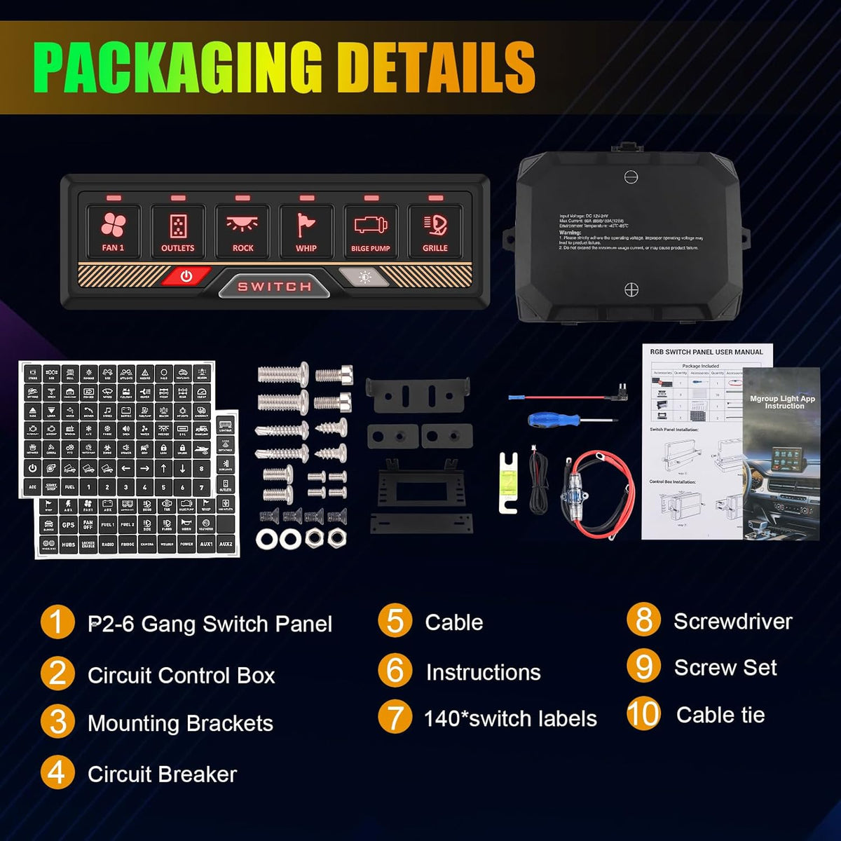 Chelhead RGB Schakelpaneel met 6 versnellingen, met app-bediening, universeel schakelcircuitbesturingsrelaisysteem, multifunctioneel bluetooth-schakelpaneel, compatibel met vrachtwagen, boot, SUV