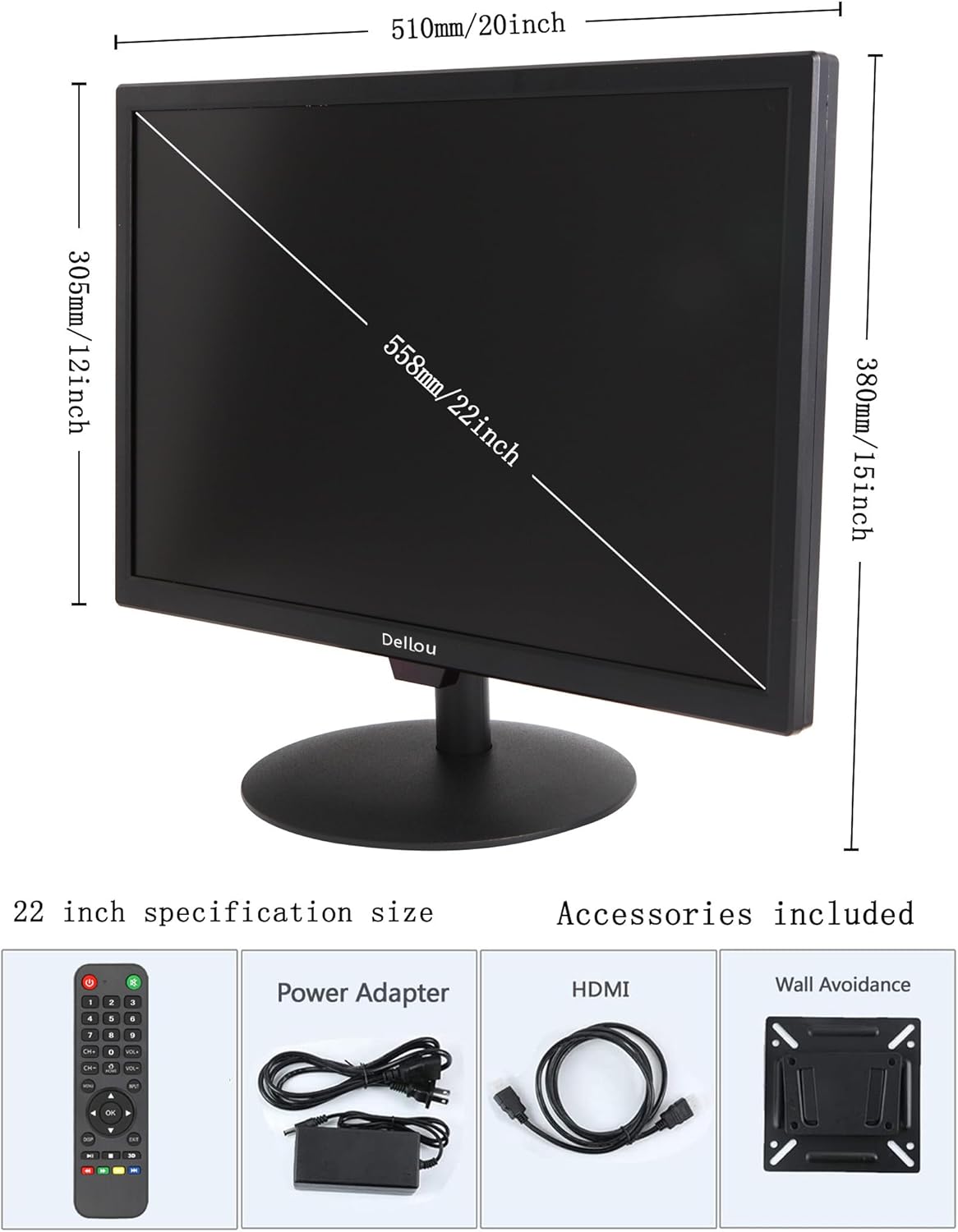 Bewakingscameramonitor met 56 cm (22 inch) touchscreen, multifunctioneel, HDMI, AV, BNC, VGA, USB-ingang, computermonitor met lcd-display, 1920 x 1080 Full HD