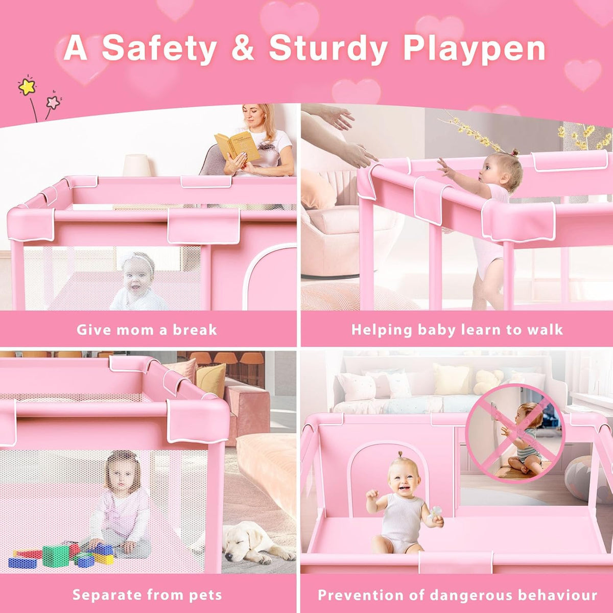 Baby playpen 1.2 * 1.2 m Pink - QUORE