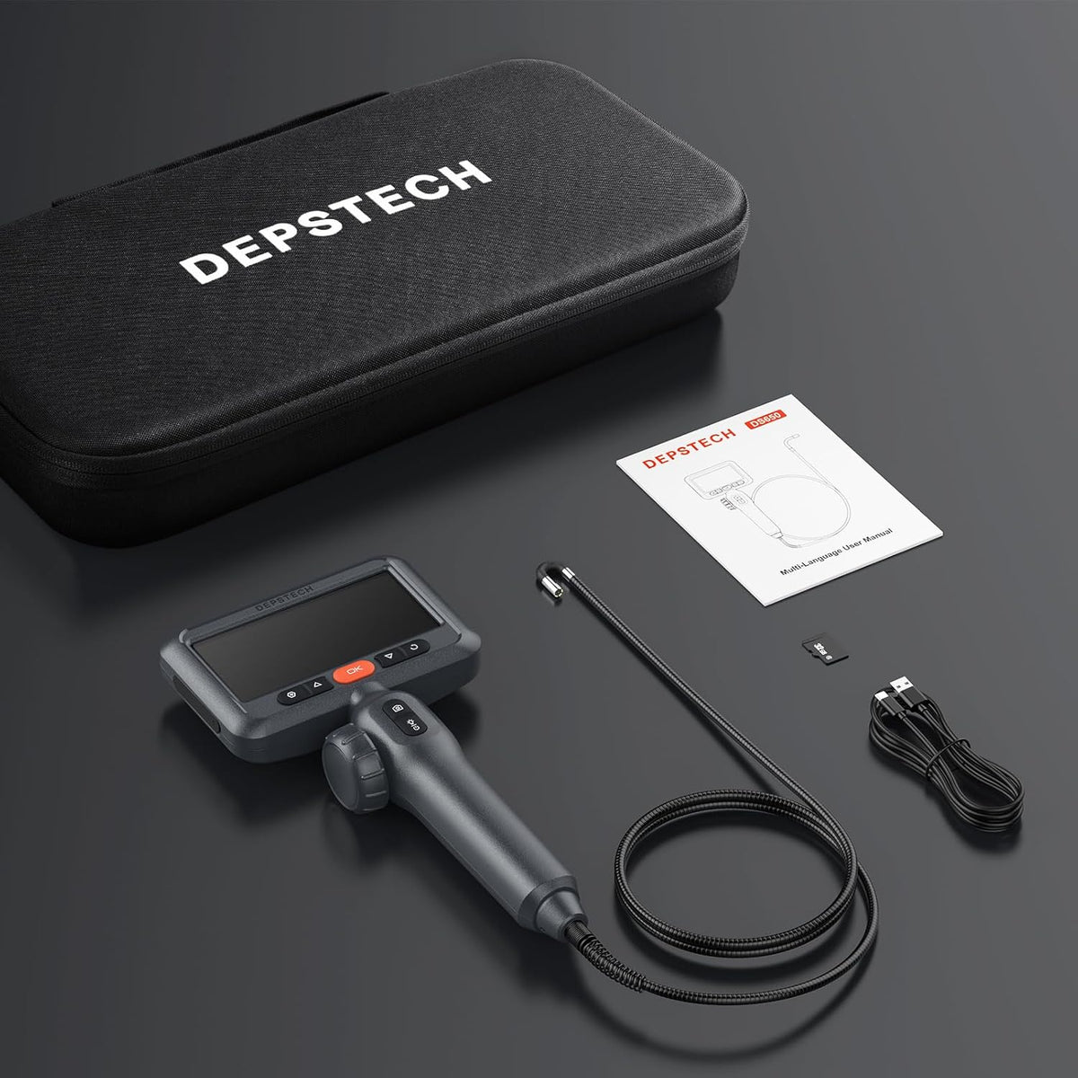 DEPSTECH Endoscoopcamera met licht, 210 graden draaibare inspectiecamera, 1,5 m, waterdichte slangencamera