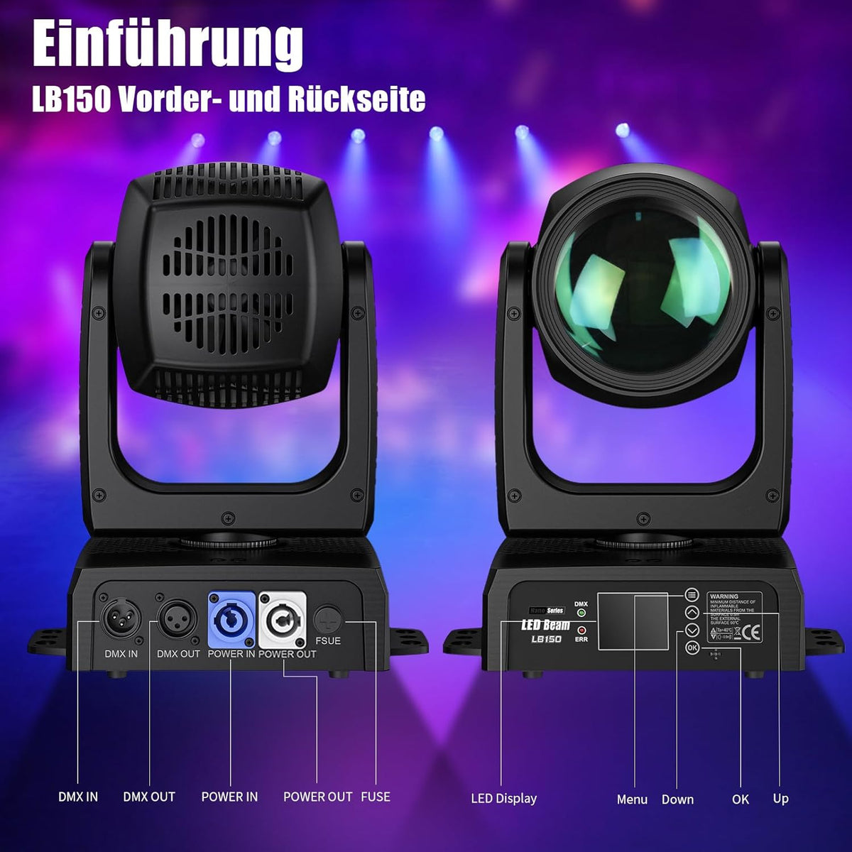 150W Moving Head DJ Licht, BETOPPER Mini LED podiumlicht, RGBW Roto Prisma Beam Licht, geluid geactiveerd & DMX-512 control schijnwerper voor feest, bar, club, DJ podiumverlichting, 1 stuk