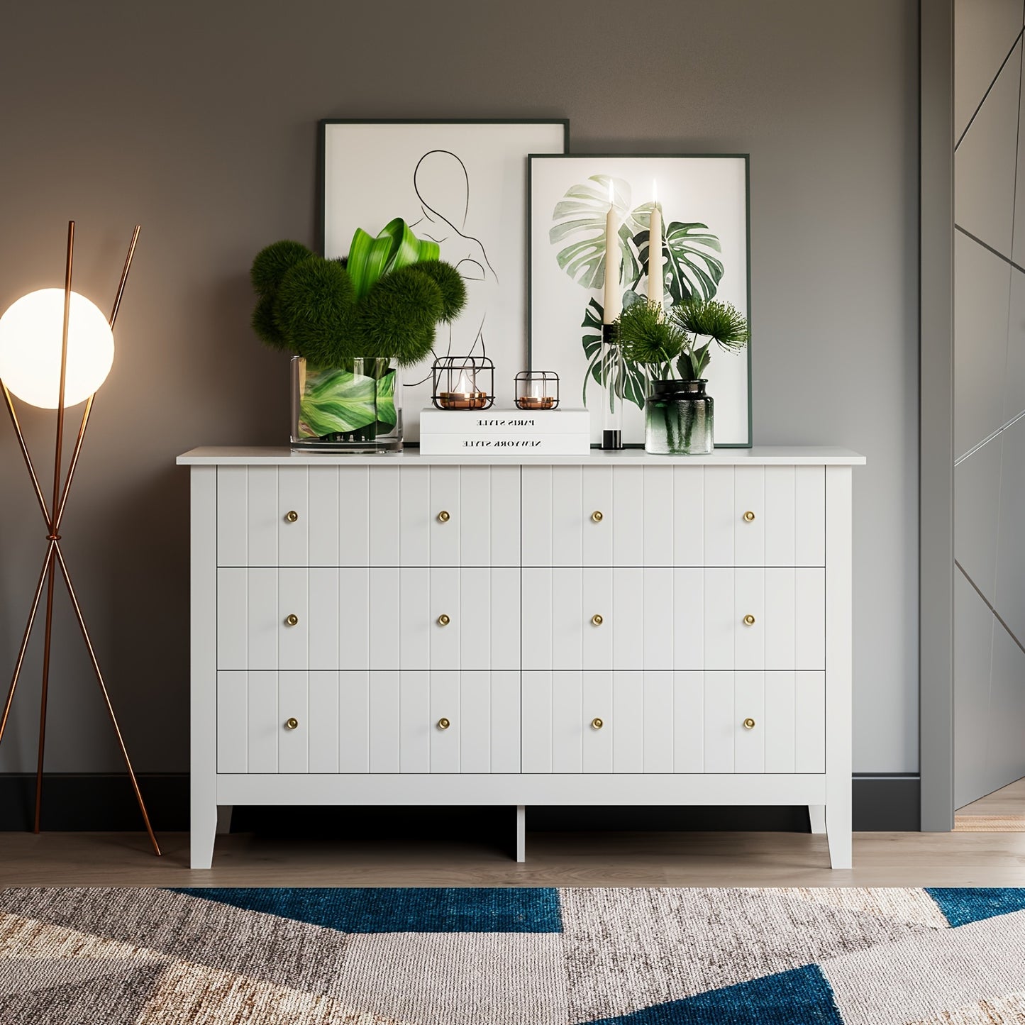 Ladekast – Ladenkast – Kommode – Dressoir – Opbergkast – 6 Ruime Lades – Krasbestendig Metalen Handgrepen – Wit – Modern Scandinavisch Design – Eenvoudige Montage – Grote Opbergruimte (≥3,2m³)