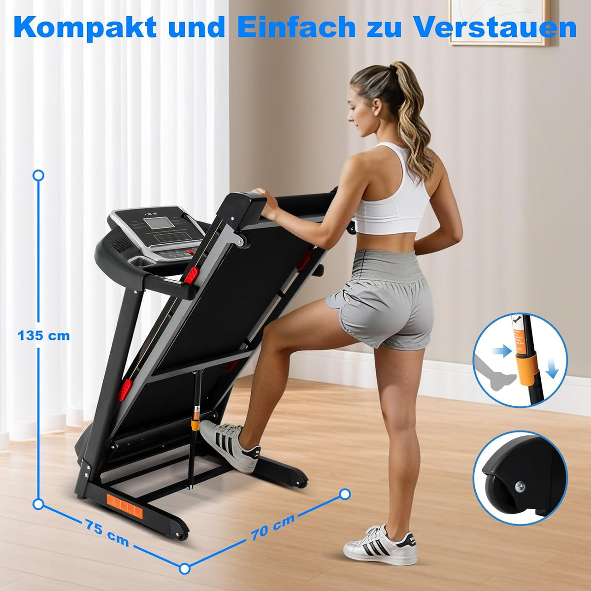ISE Loopband Elektrisch 5% helling, inklapbaar, 16 km/u, borstelloze motor 3,0 pk, stille < 45 dB, 12 intelligente programma's,hartslagsensoren, ruimtebesparend, max. 130 kg