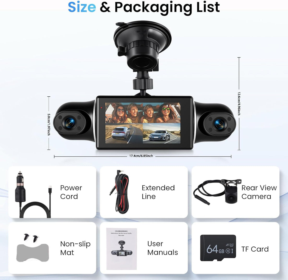 Dashcam – Autocamera – Auto Camera – Parkeercamera – 4 Camera's – 2K Voorcamera – 8 IR Nachtzicht