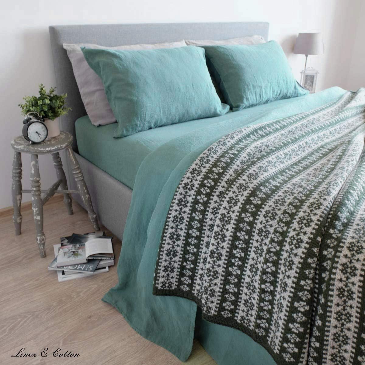 Linen & Cotton Zacht Beddengoed Set Alicia - 100% Gewassen Linnen, Munt Groen (140 x 200 cm) Beddenset Dekbedovertrek Kussensloop Dubbel Bed Twin King Size Single Eenpersoons Tweepersoons Winter Zomer