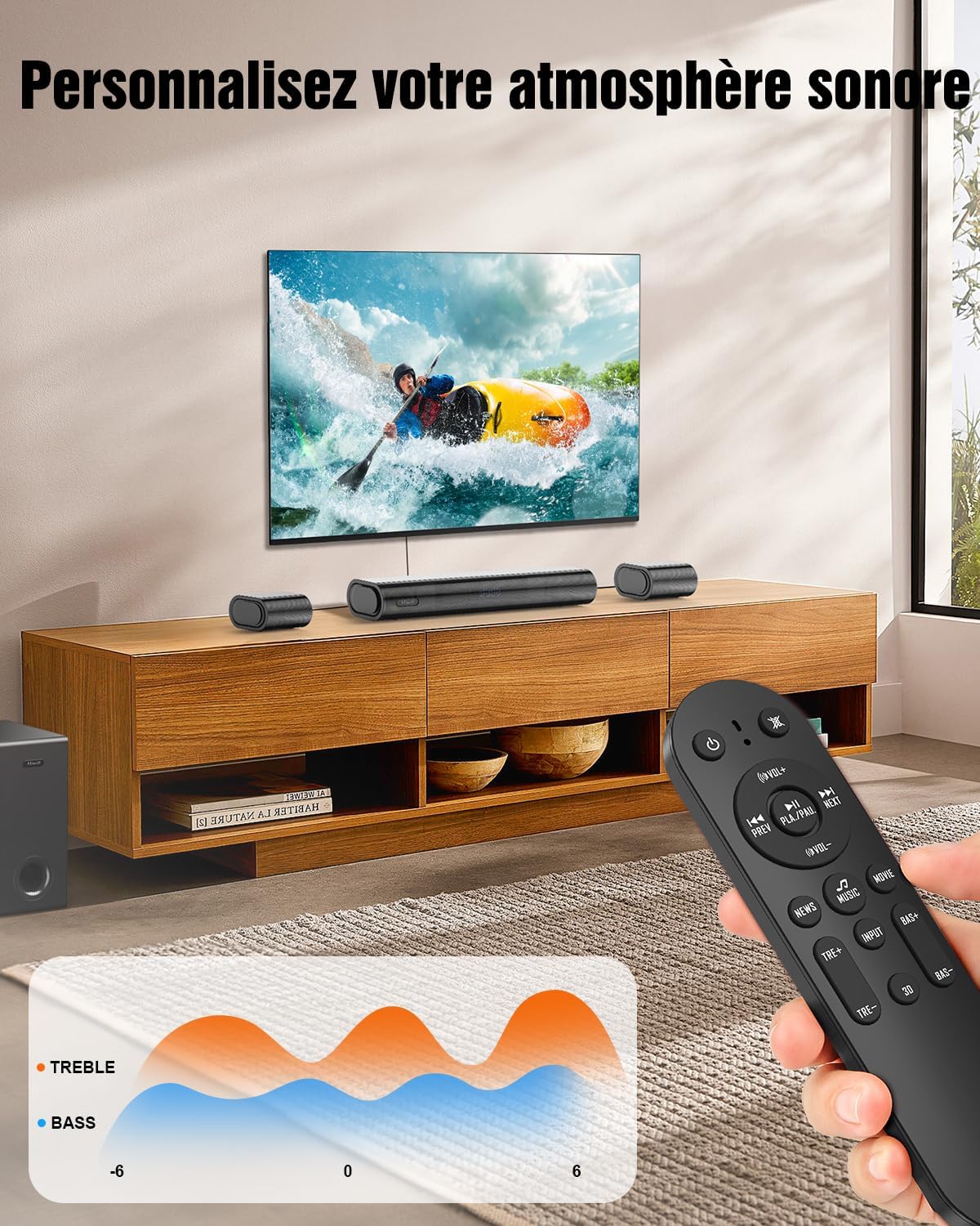 Hiwill 4.1 TV-soundbar met Dolby Atmos, subwoofer, piekvermogen 300 W, 2 front-surround-luidsprekers, soundbar voor tv-luidsprekers, hoge tonen en bassen instelbaar, thuisbioscoop, HiElite A41