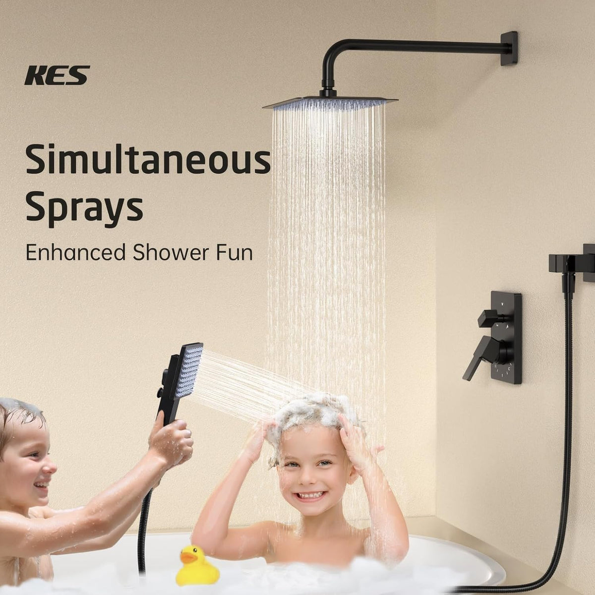 KES Douche-armatuursets, compleet met 12 inch regendouchekop en handdouche, X6248S12-BK