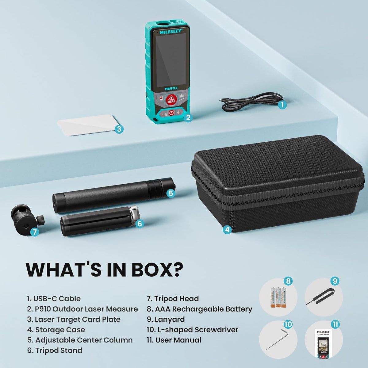 MILESEEY Outdoor lasermeter, 300 m professionele laserafstandsmeter voor de bouw, 4x HD-zoom en 3-inch display met achtergrondverlichting, point-to-point-technologie voor grote buitenprojecten