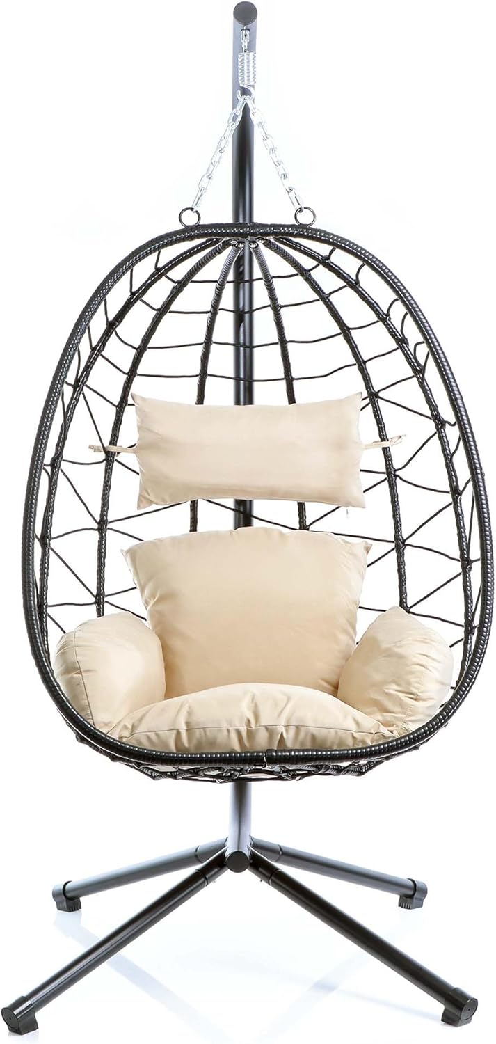 Wiltec hangstoel loungestoel in- en outdoor tot 130 kg cocoon eistoel eggchair met frame en kussens