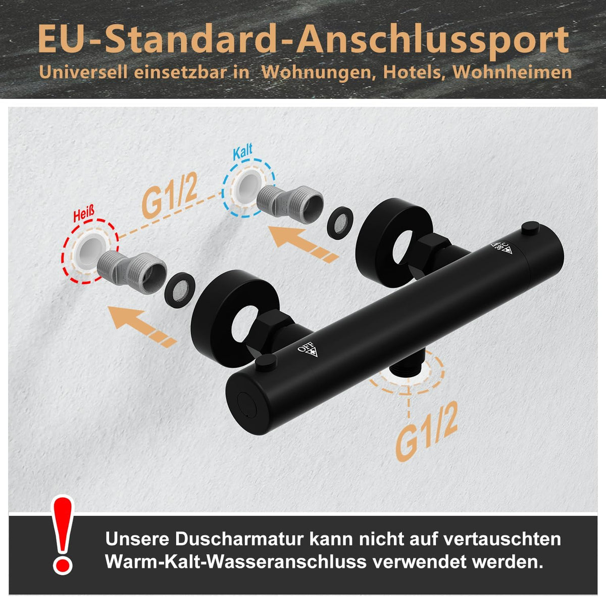 Thermostaat Douchesysteem – Douchekraan – Douchestangset – Doucheplank – Mengkraan – Veiligheidstemperatuur 38°C – Roestvrij Stalen Douchestang 70 cm Mat Zwart