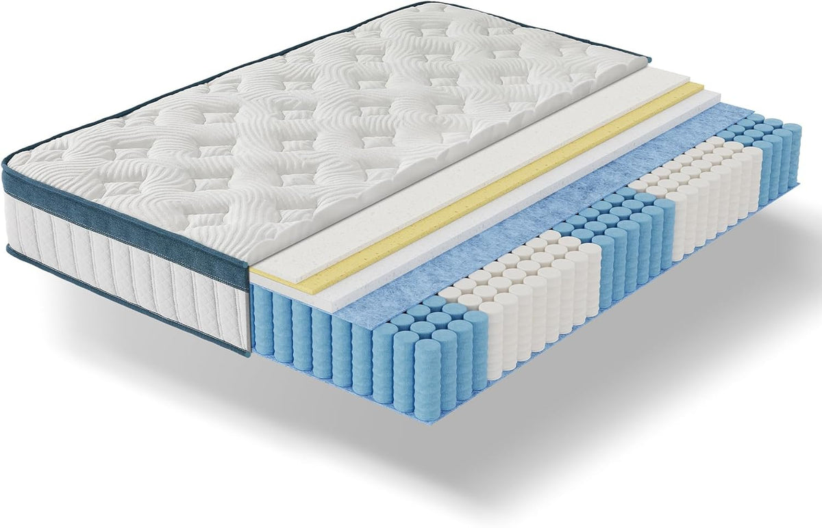 Tribesigns Mattress Pocket Spring Mattress Medium Hardness H3 7-Zone Orthopaedic Mattress with Oeko-Tex Certified Spring Mattress with Memory Foam (90 x 200 x 22 cm)