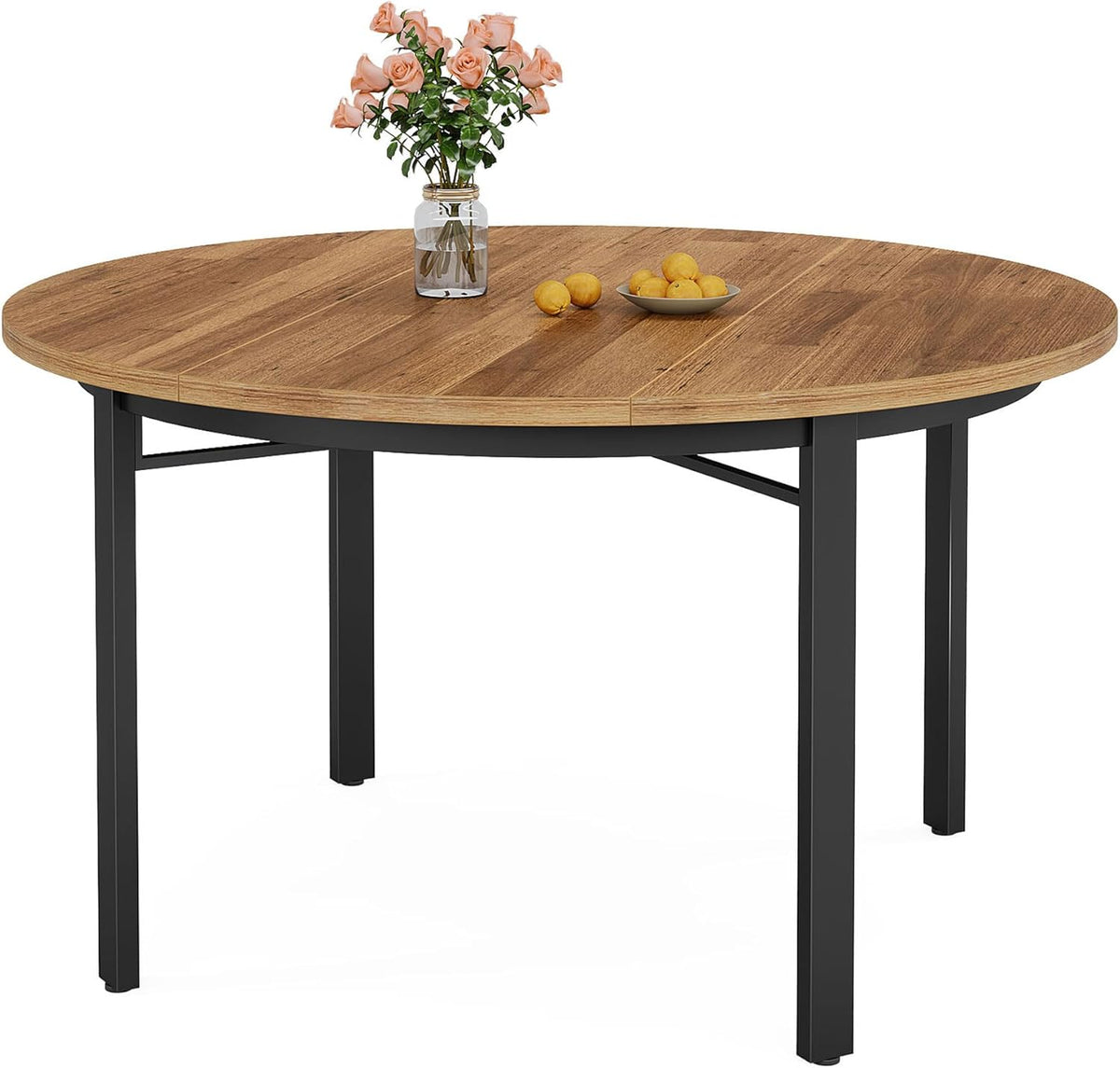 Tribesigns Round Dining Table for 4-6 People, 119.5cm Kitchen Table, Dining Table with Solid Metal Legs, Round Dining Table for Dining Room, Kitchen