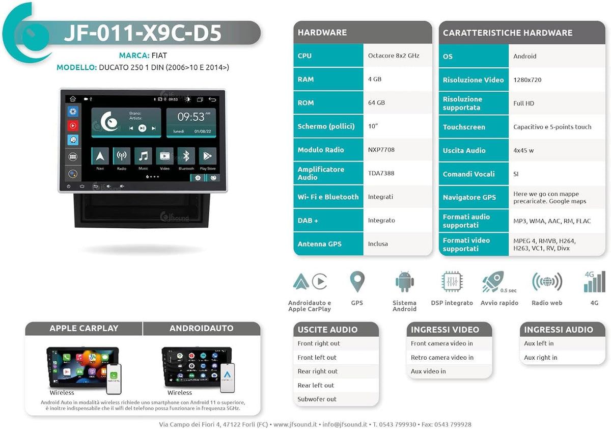 Autoradio Fiat Ducato 250 – Navigatiesysteem – Multimedia-installatie – Inbouwradio – Auto-Entertainment – 10 Inch Touchscreen – 8-Core Android Processor