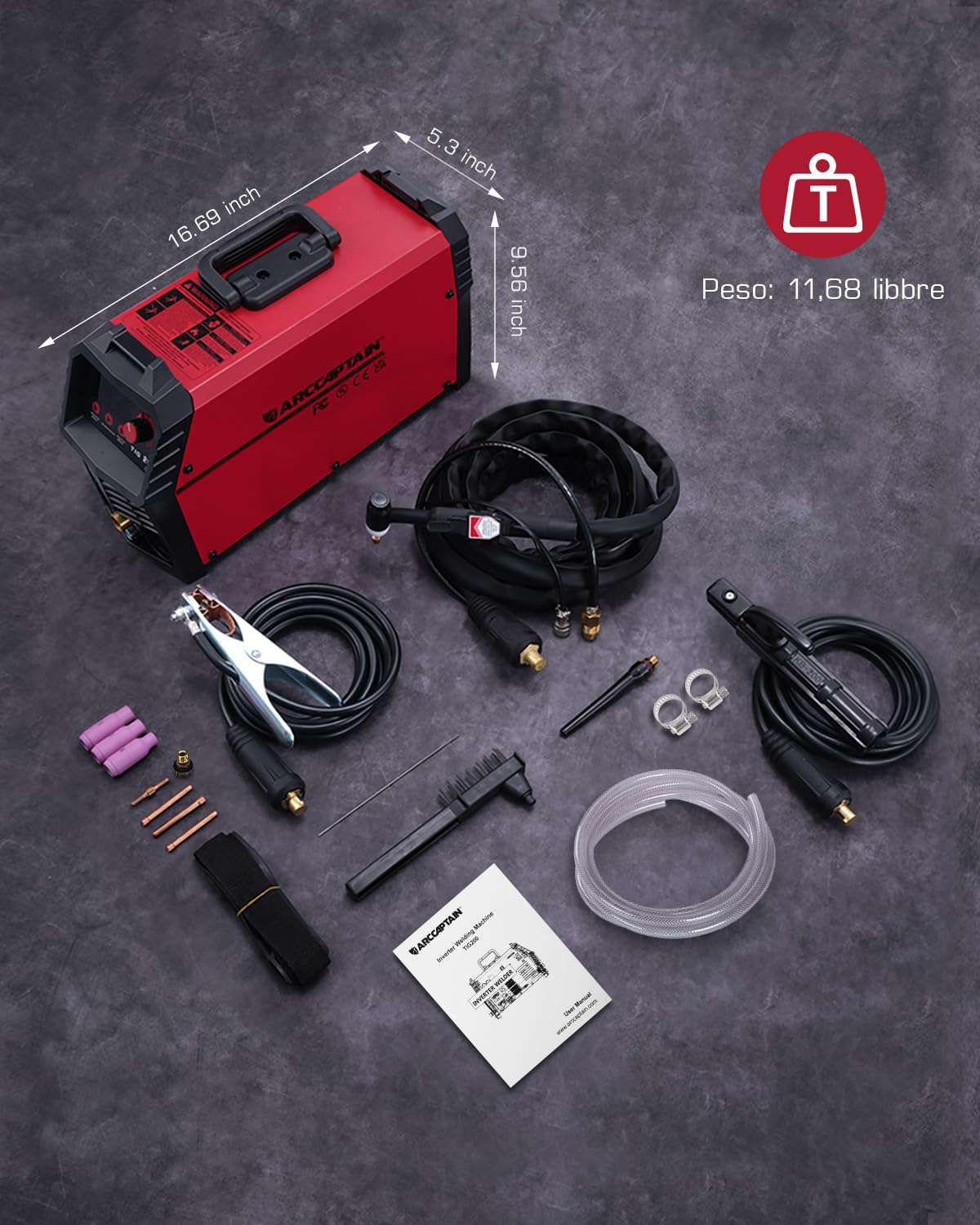 ARCCAPTAIN DC WIG IGBT Lasapparaat, 200 ampère, combi, HF-ontsteking, TIG WIG-lasapparaat met 200 ampère en MMA E-hand, met digitaal led-display, lassen van staal, roestvrij staal en nog veel meer