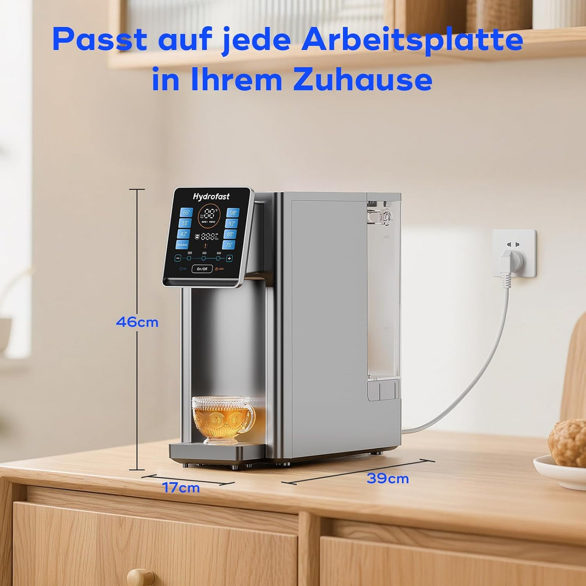 Omgekeerd osmosesysteem voor aanrecht, 6 niveaus onmiddellijke warmwaterdispenser, 8 instelbare temperaturen en 15 volumes, TDS-bewaking, nul installatie