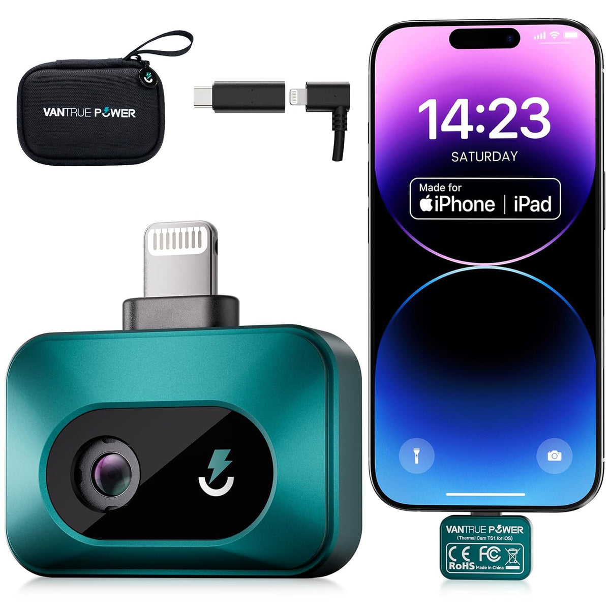 Warmtebeeldcamera thermal camera voor iOS, iPad, iPhone, Androidinfraroodcamera met 512x384 superresolutie, temperatuurbereik -20 °C tot 550 °C, voor woning- & HVAC-inspectie