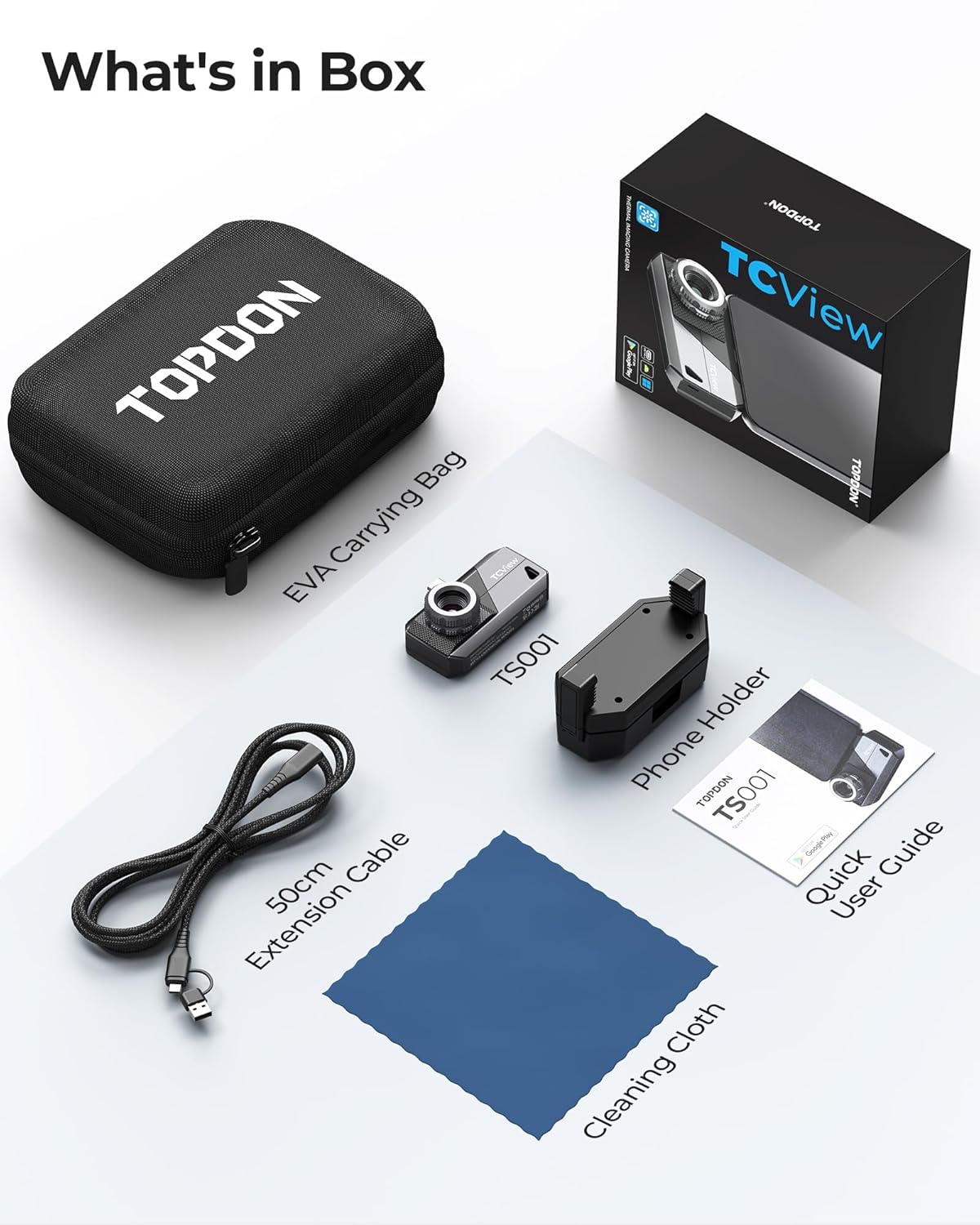 TOPDON TS001 Warmtebeeldcamera Android, observatiebereik 0,1 tot 500 m, 9 mm instelbare lens, 256 x 192 IR-resolutie, handmatig scherpstellende warmtebeeldcamera's voor jacht, outdoor, printplaten,