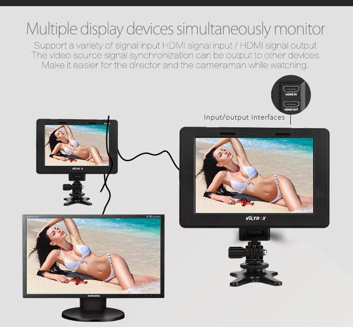 VILTROX DC-70 II 7" HD Ondersteuning 4K Signaal HDMI Ingang Camera Video Field Monitor voor DSLR Camera Camcorder met Batterij F550 Oplaadbaar