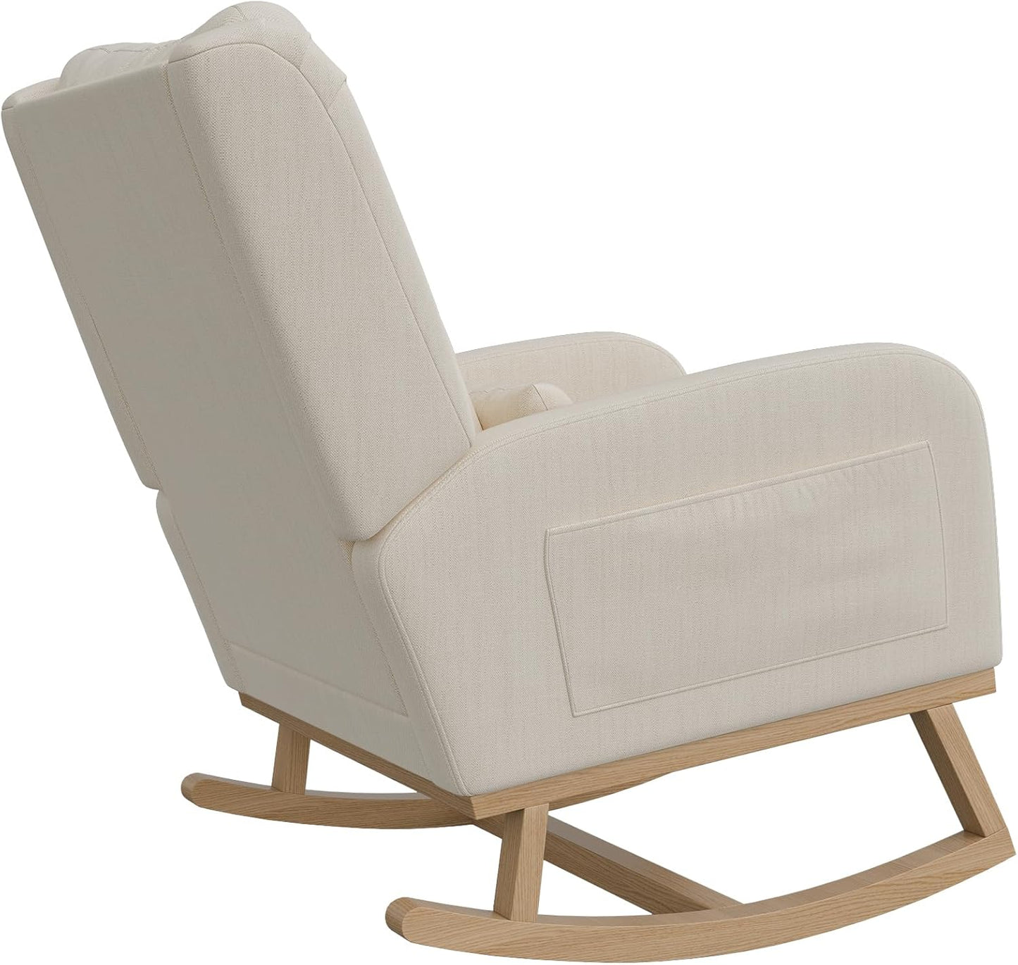 Rocking Chair, Scandinavian Rocking Chair, Breastfeeding Armchair, Scandinavian Leisure and Rest Chair Made of Fabric with Wooden Metal Legs for Living Room, Bedroom, Beige