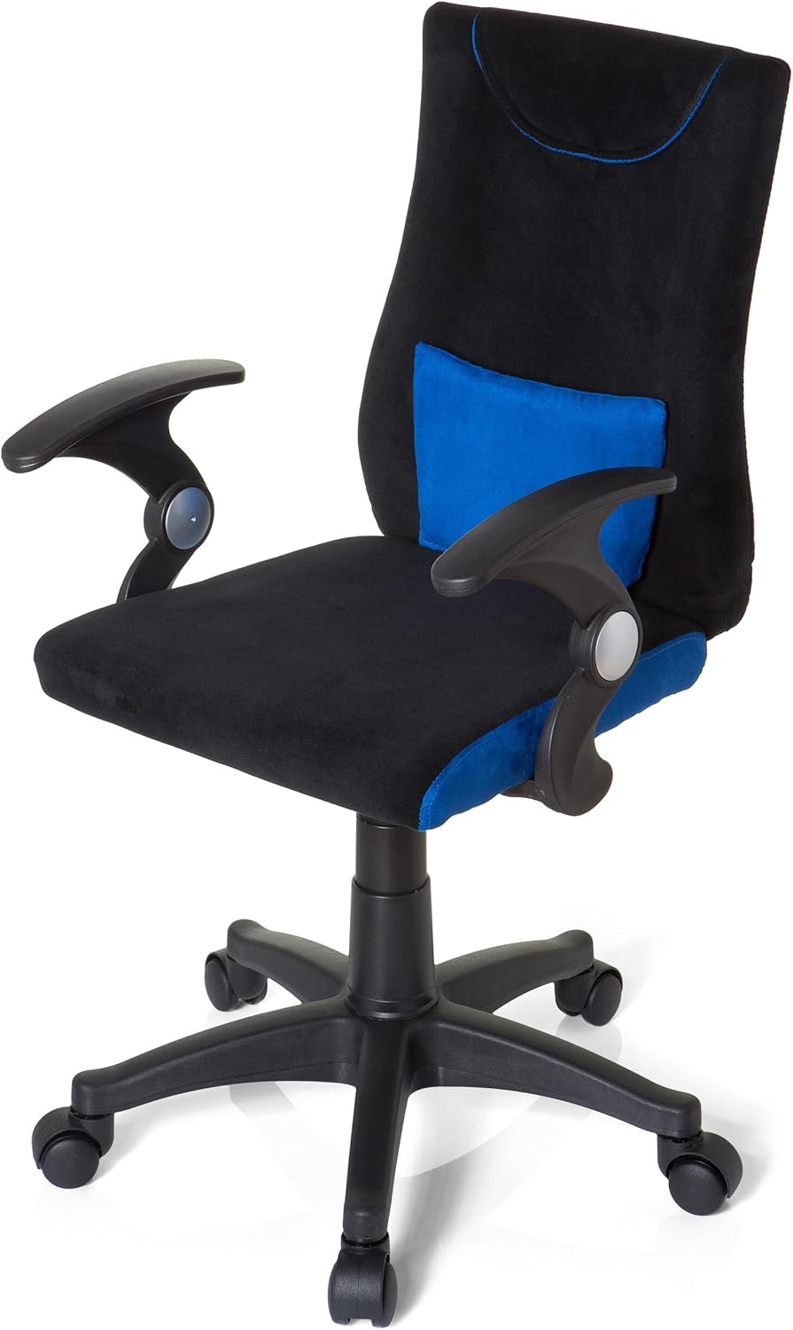 hjh OFFICE 670470 kinder bureaustoel KIDDY PRO AL stof zwart/blauw armleuningen comfortabele bekleding kinderstoel bureau chair