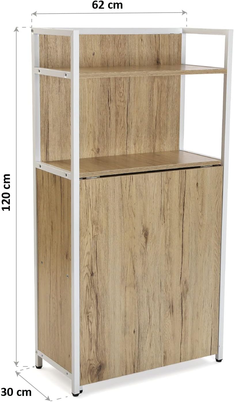 Versa Blumenau Eettafel met schappen voor keuken, terras, tuin of eetkamer, Inklapbaar werkblad, Afmetingen (H x B x H) 120 x 30 x 62 cm, Hout, PVC en Metaal, Kleur Bruin en Wit