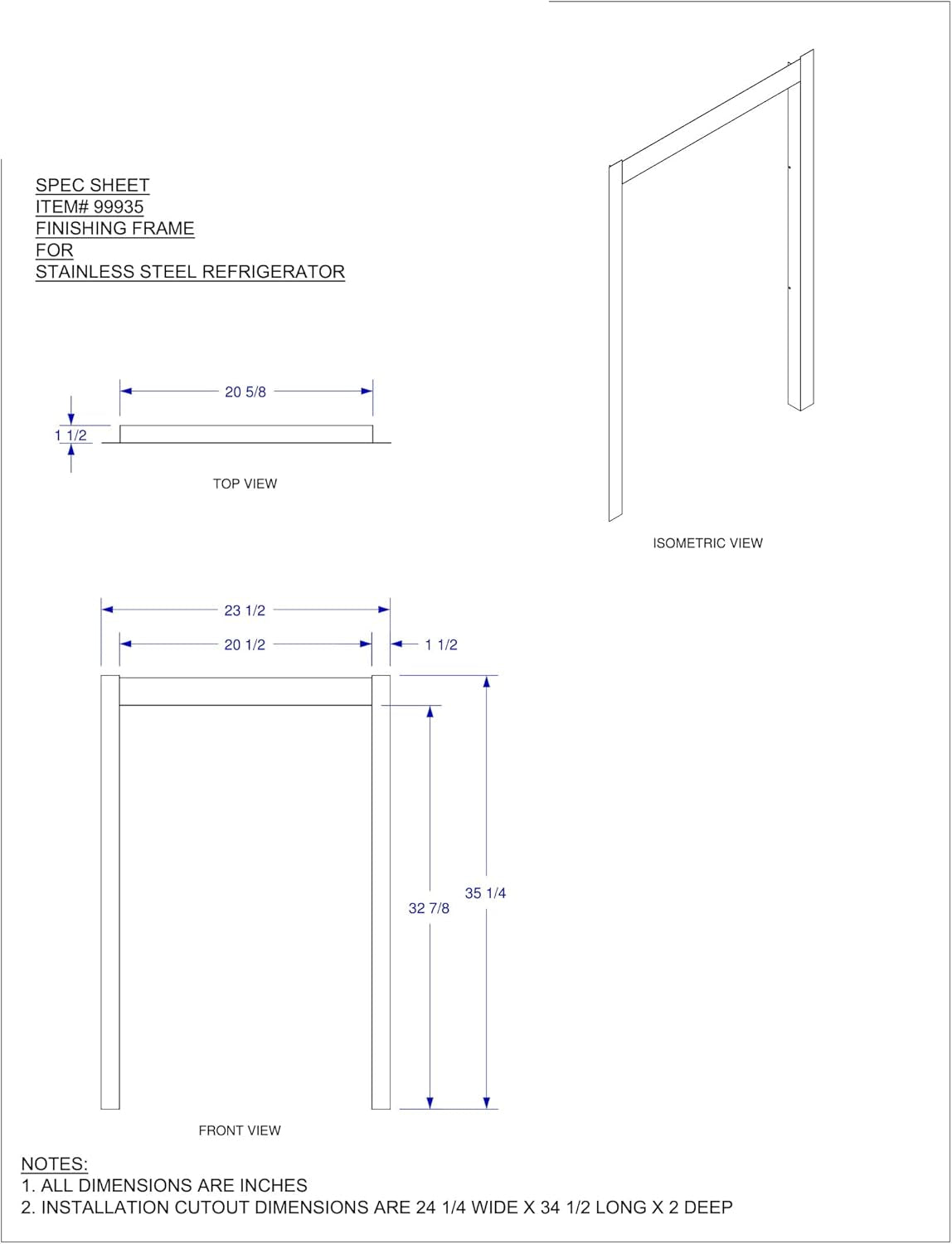 Bull Outdoor Products 99935 Koelkastframe, roestvrij staal