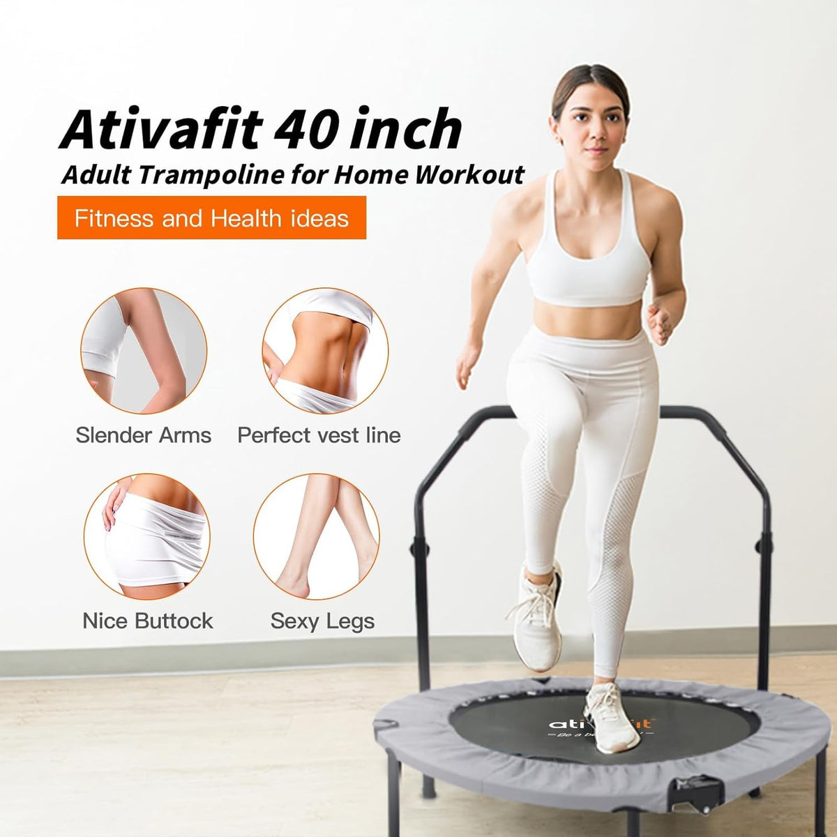 ATIVAFIT 102 cm opvouwbare trampoline met verstelbare schuimrubberen handgreep voor binnengebruik door volwassenen Ideaal voor fysieke fitnesstraining binnenshuis Thuis sporten