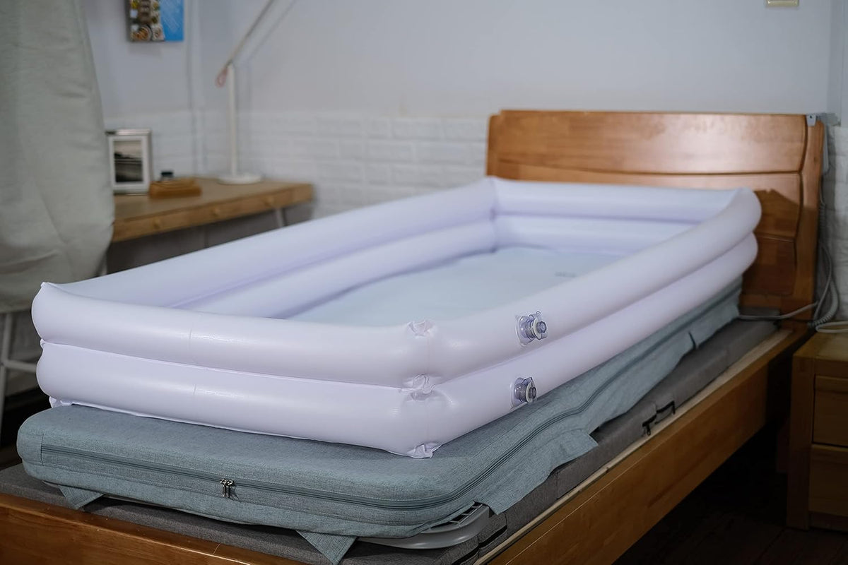 Opblaasbare badkuip douche bad wastafel kit voor ouderen, gehandicapten, senioren, bedlegerige patiënten, gehandicapten, bad in bed. met uitstekende uitademing en ontlaat samen luchtpomp