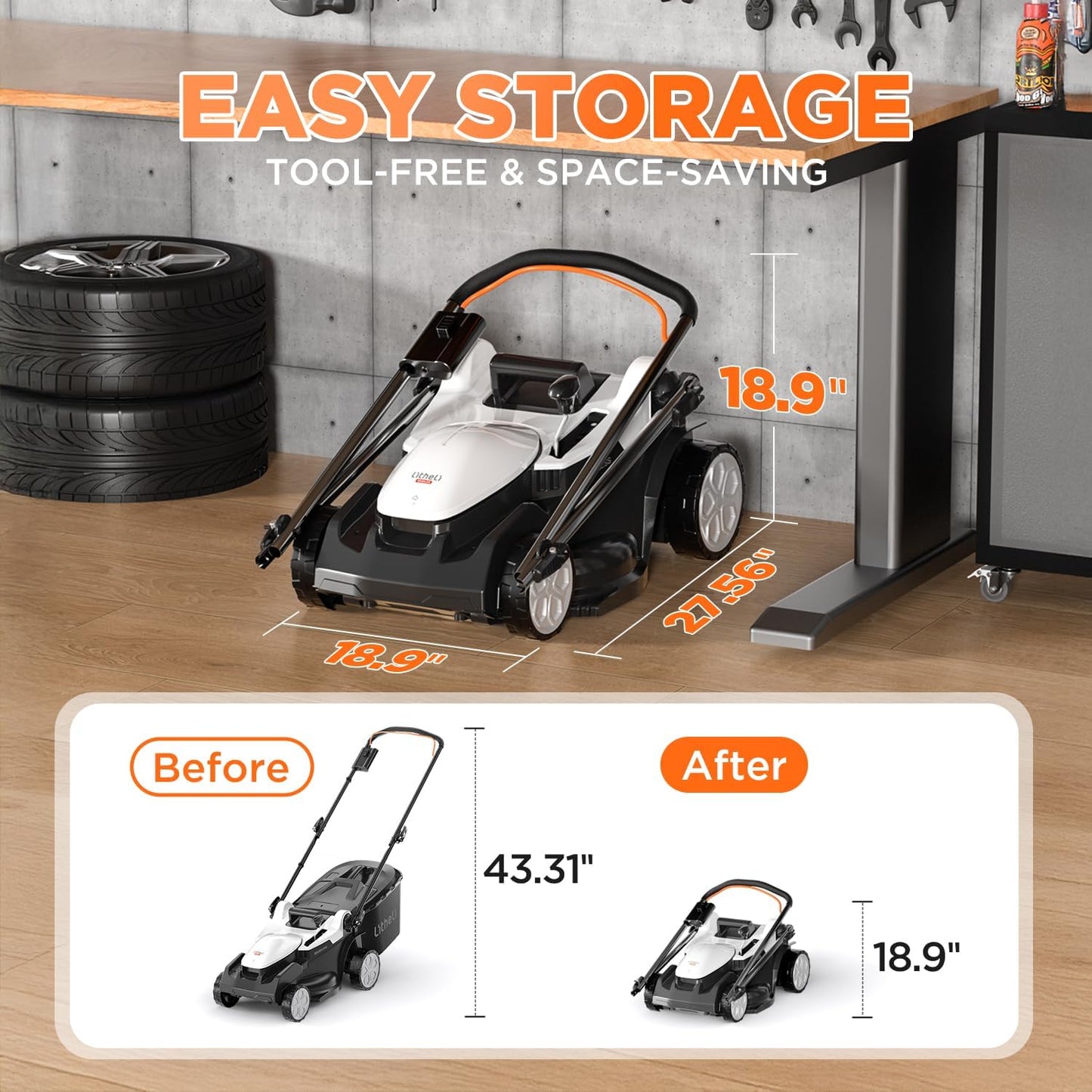 Accugrasmaaier – Elektrische Grasmaaier – Duwmaaier – Maaier – Tuingereedschap – Borstelloze Motor – 37 cm Maaibreedte met 40L Opvangbak