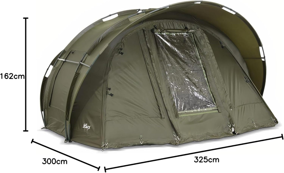Lucx Leopard Bivvy vistent voor personen, karpertent voor 2 tot 3 mannen, visserstent Carp Dome Fishing Tent 10.000 mm, olijfgroen, 1-3 tent